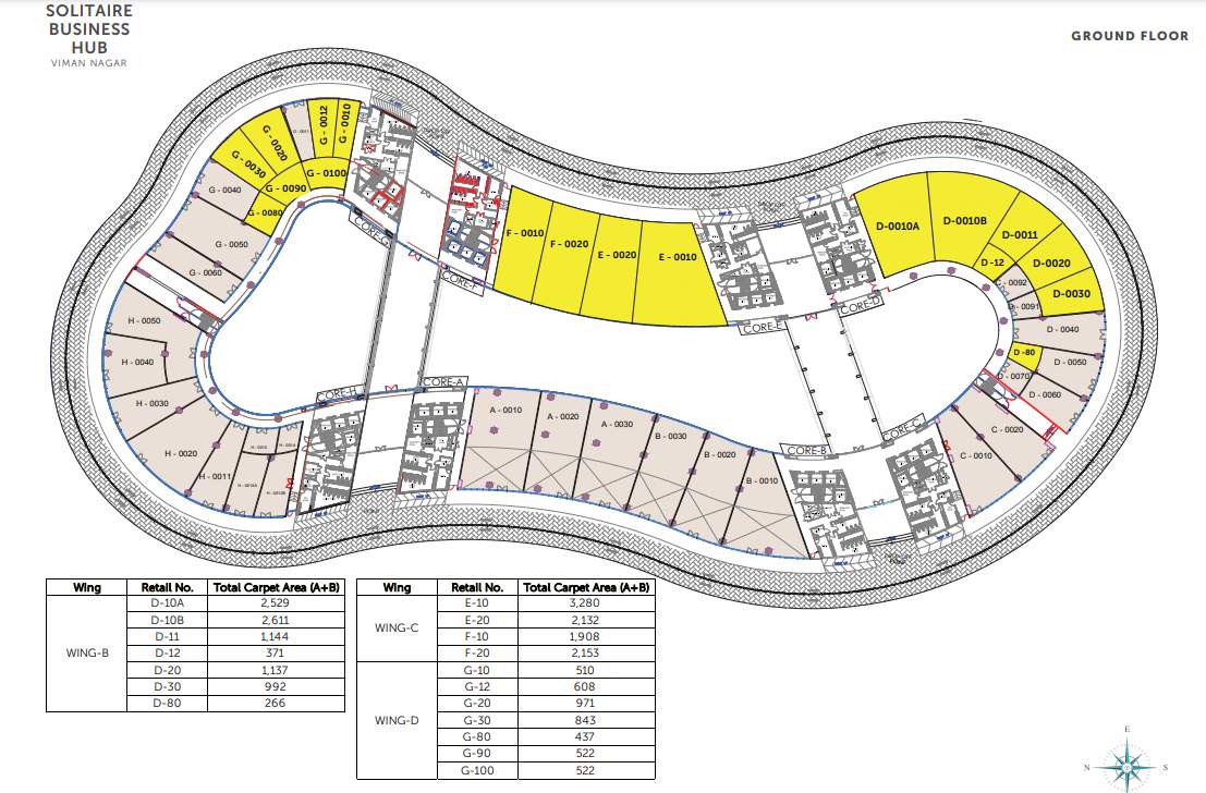  solitaire business hub viman nagar phase 1 A B, C D, E F, G H Core Cluster Plan for ground Floor