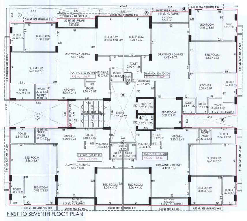  sanctum Block A Cluster Plan from 1st to 7th Floor