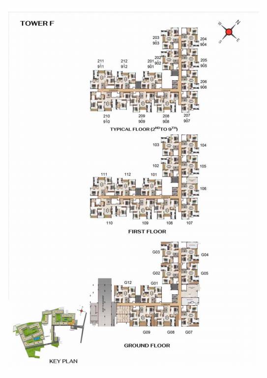  hola chennai Tower F Cluster Plan from ground to 9th Floor