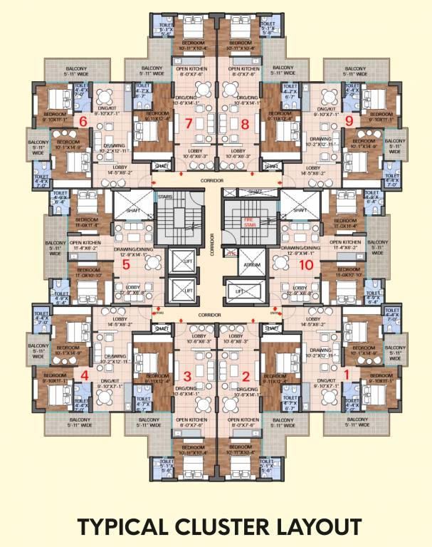  city Tower 1 To 6 Cluster Plan for Typical Floor
