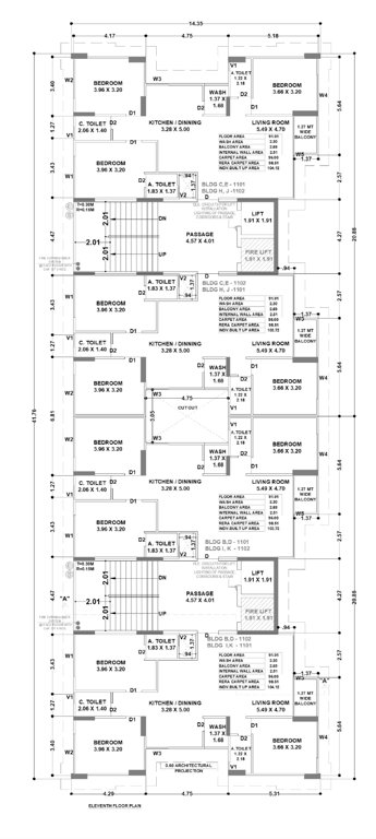 rameshwaram ivaan phase ii Block A & F Cluster Plan for 11th Floor