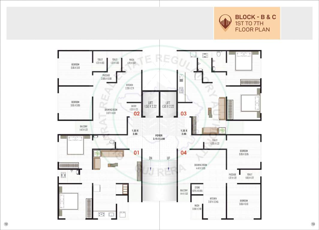  heaven landmark Block B And Block C Cluster Plan from 1st to 7th Floor