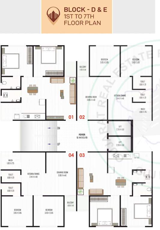  heaven landmark Block D And Block E Typical Cluster Plan