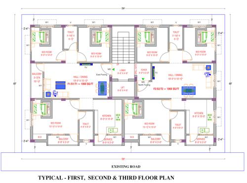  sai-varshini-flats Sai Varshini Flats Cluster Plan from 1st to 3rd Floor