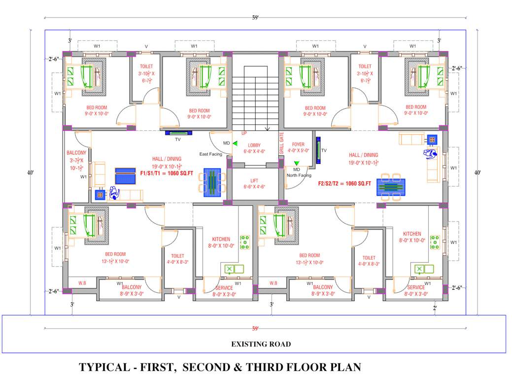  sai varshini flats Sai Varshini Flats Cluster Plan from 1st to 3rd Floor