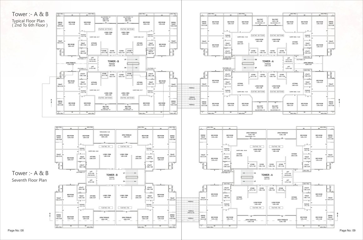 gulmohar Block A And Block B Cluster Plan from 2nd to 7th Floor
