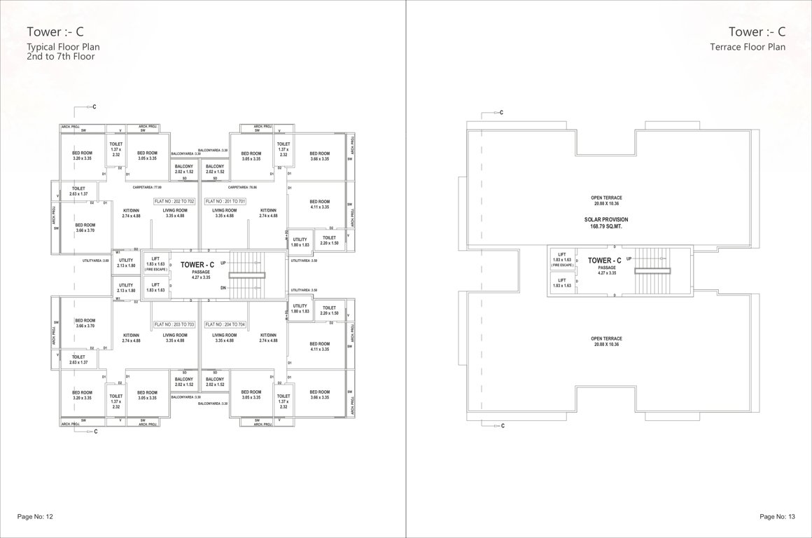 gulmohar Block C Cluster Plan from 2nd to 7th Floor