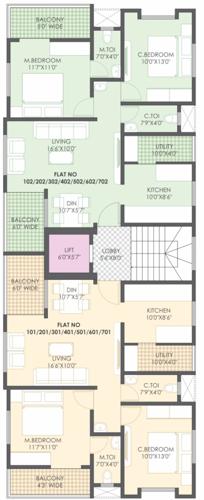  crystal-hills Crystal Hills Cluster Plan From 1st To 7th Floor Typical Floor Plan