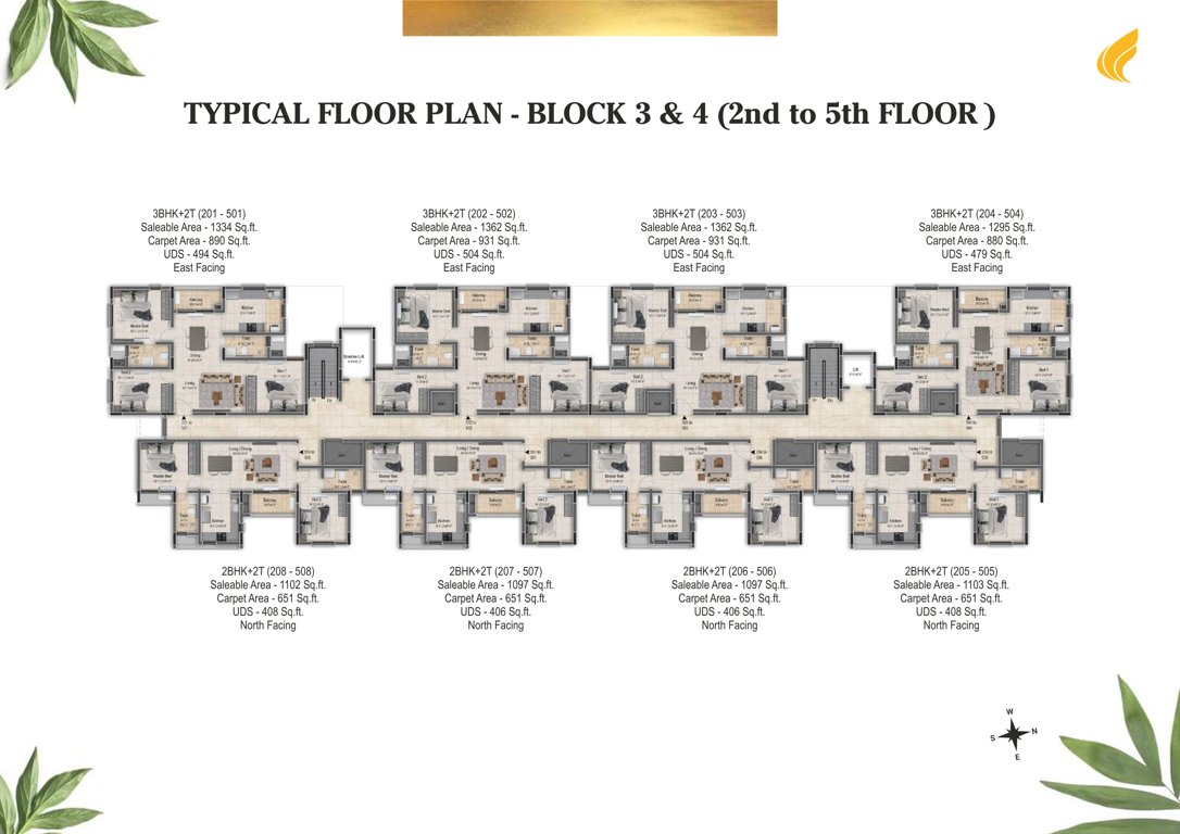  beena clover Block 3  And 4 Cluster Plan from 2nd to 5th Floor