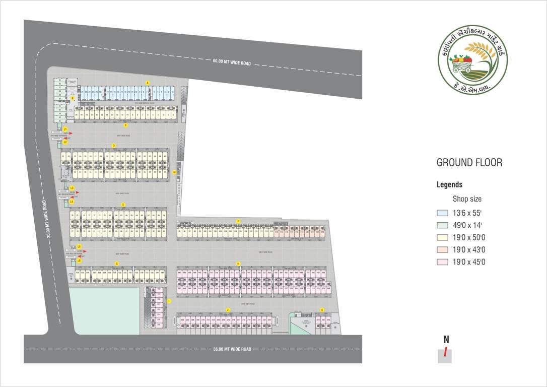  karnavati agriculture market yard Block A To Block K Cluster Plan for ground Floor