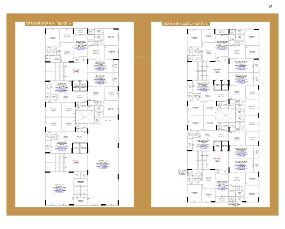  shubham lake view Block A And B Cluster Plan from 1st to 8th Floor