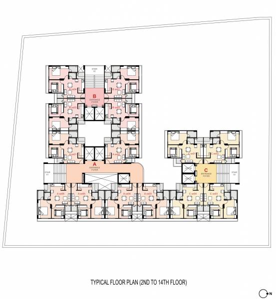  dwarka Block A B And C Cluster Plan from 2nd to 14th Floor