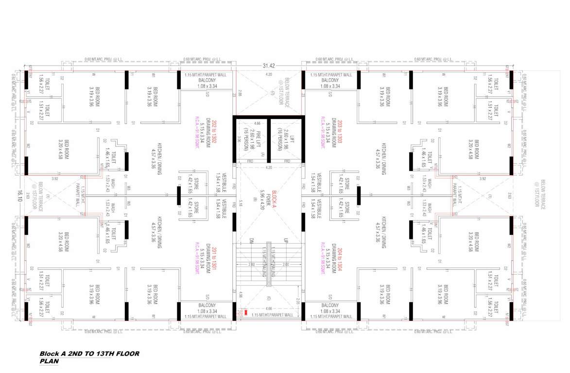  sahjanand shikhar Block A Cluster Plan from 2nd to 13th Floor