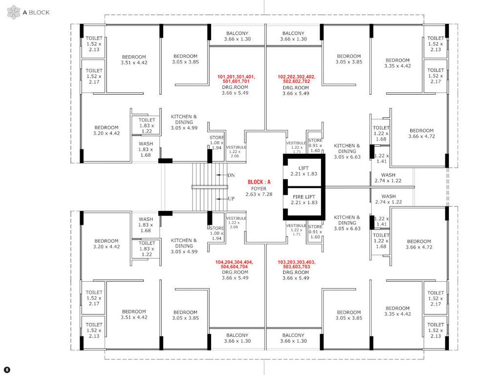  shikhar parisar Block A Typical Floor Cluster Plan