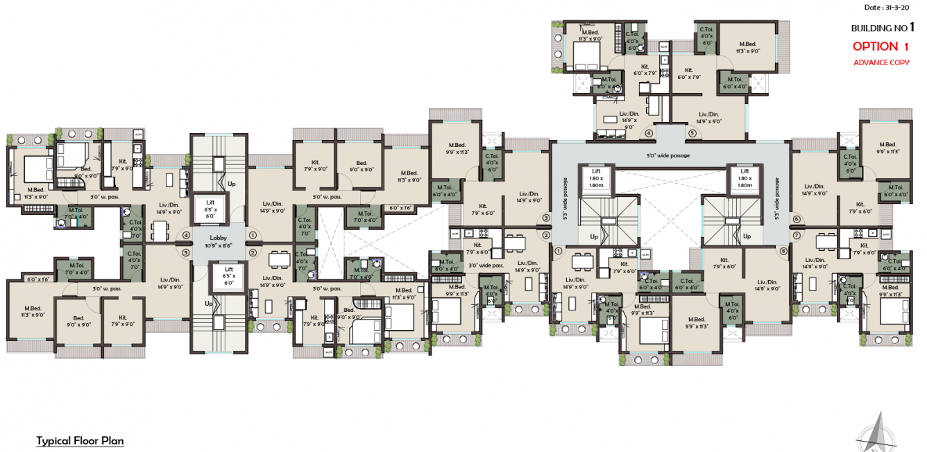  prithvi anand kuber complex Building 1 Cluster Plan for Typical Floor