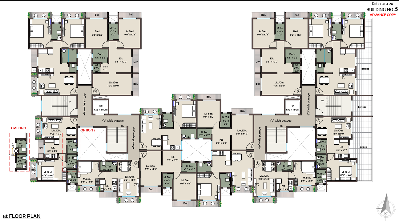  prithvi anand kuber complex Building 3 Cluster Plan for 1st Floor