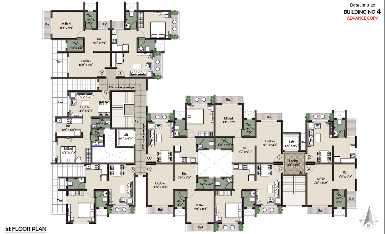 prithvi anand kuber complex Building 4 Cluster Plan for 1st Floor