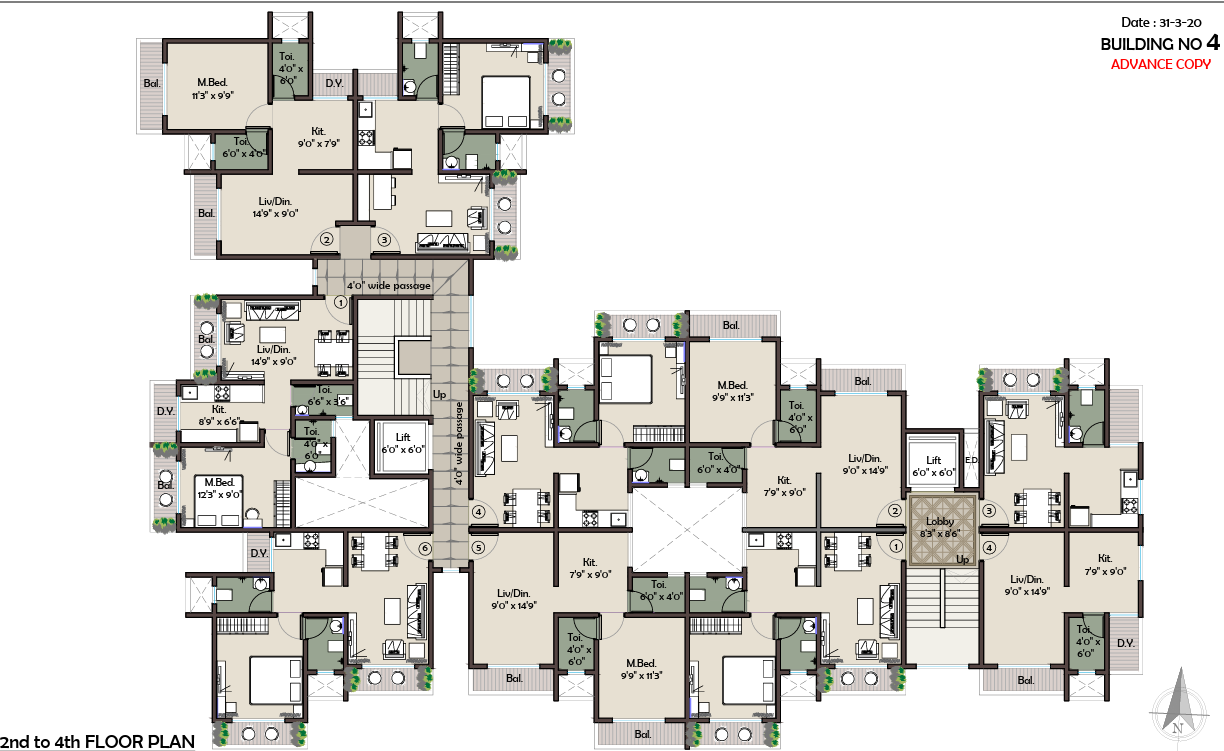  prithvi-anand-kuber-complex Building 4 Cluster Plan from 2nd to 4th Floor