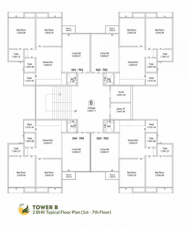  silver elysium Tower B Cluster Plan from 1st to 7th Floor