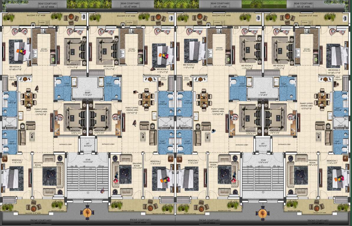  genesis luxury builder floors Genesis Luxury Builder Floors Typical Floor Cluster Plan