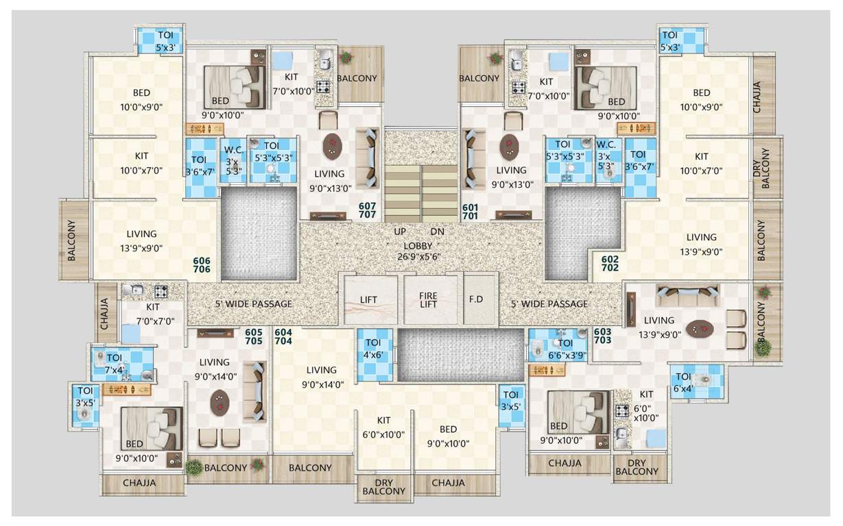  corner Corner Cluster Plan from 6th to 7th Floor