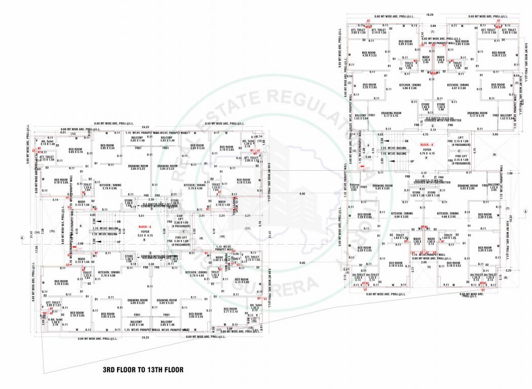  vrundavan zion Block A & B Cluster Plan from 3rd to 13th Floor
