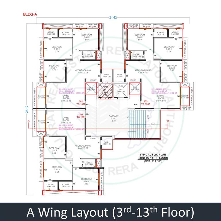  swarnim lifestyle Block A Cluster Plan from 3rd to 13th Floor