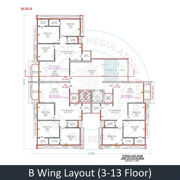  swarnim lifestyle Block B Cluster Plan from 3rd to 13th Floor
