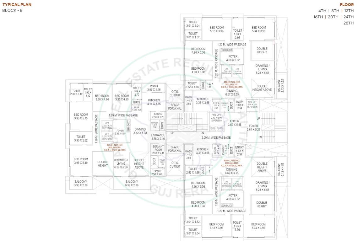 the opus and aatmantan B Cluster Plan For 4th, 8th, 12th, 16th, 20th, 24th, 28th Floor