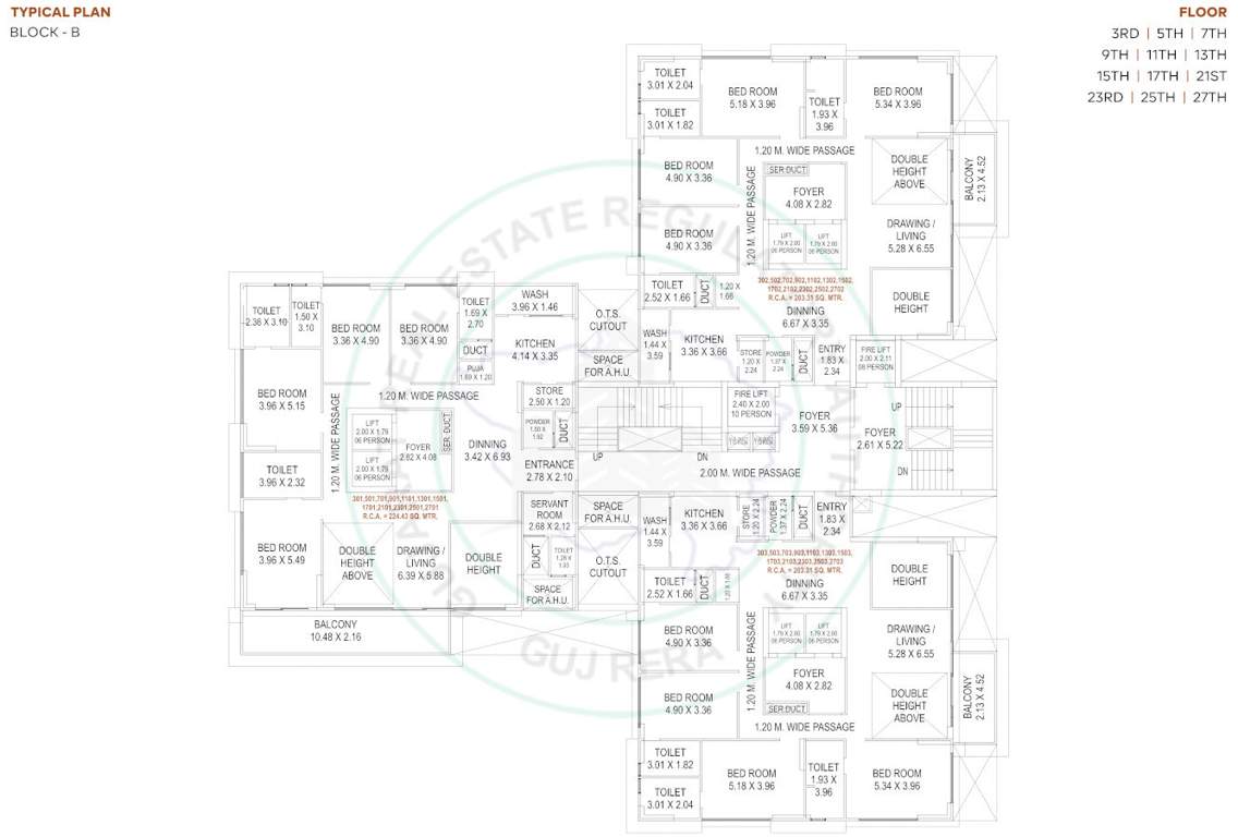 the opus and aatmantan B Cluster Plan From 3rd To 27th Floor Except 6th, 10th, 14th, 18th, 22nd, 26th & 4th, 8th, 12th, 16th, 20th, 24th, 28th Floor