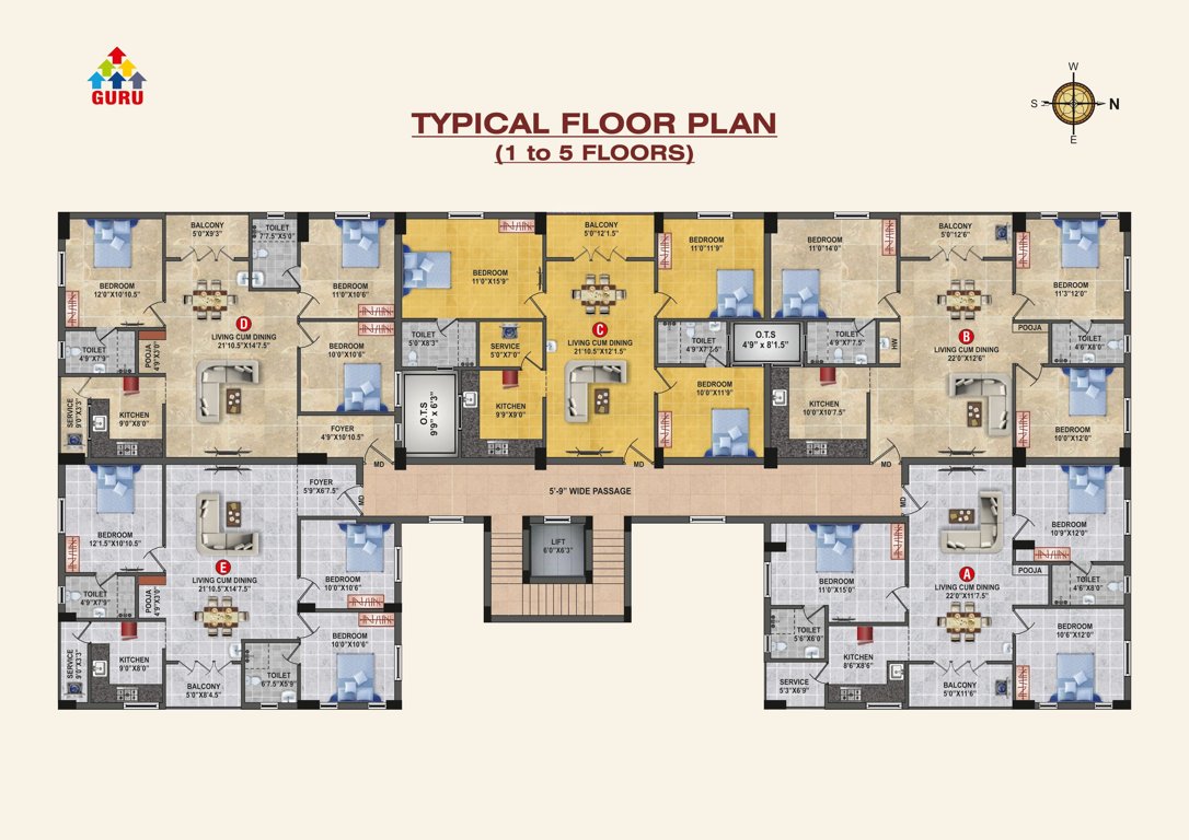  guru pragathi Sree Guru Pragathi Cluster Plan from 1st to 5th Floor