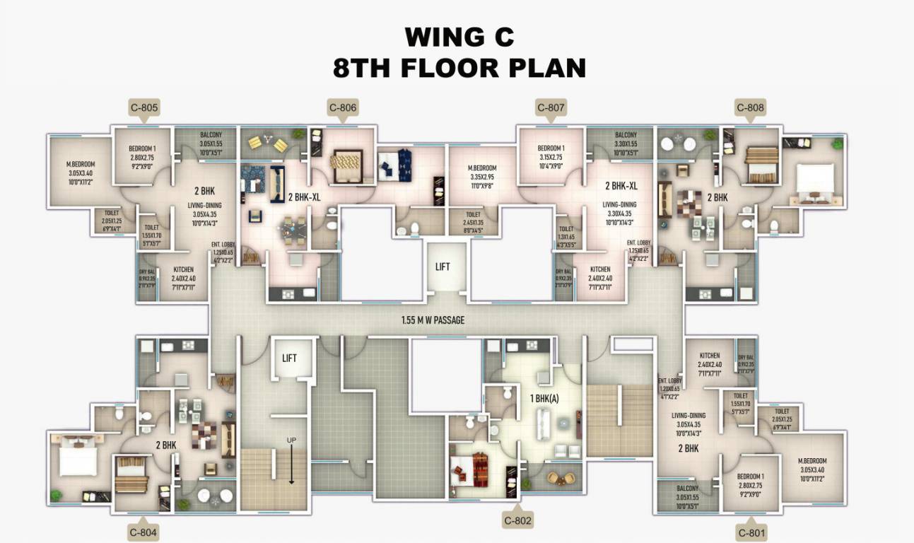  sanskruti meander Meander Wing C Cluster Plan For 8th Floor