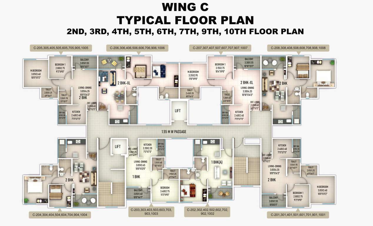  sanskruti meander Meander Wing C Cluster Plan From 2nd To 10th Floor