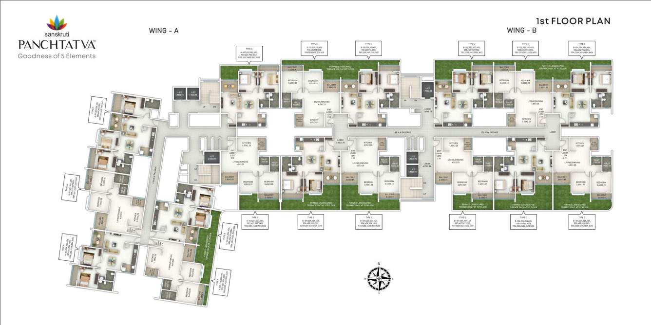 sanskruti panchtatva Wing A Cluster Plan For 1st Floor