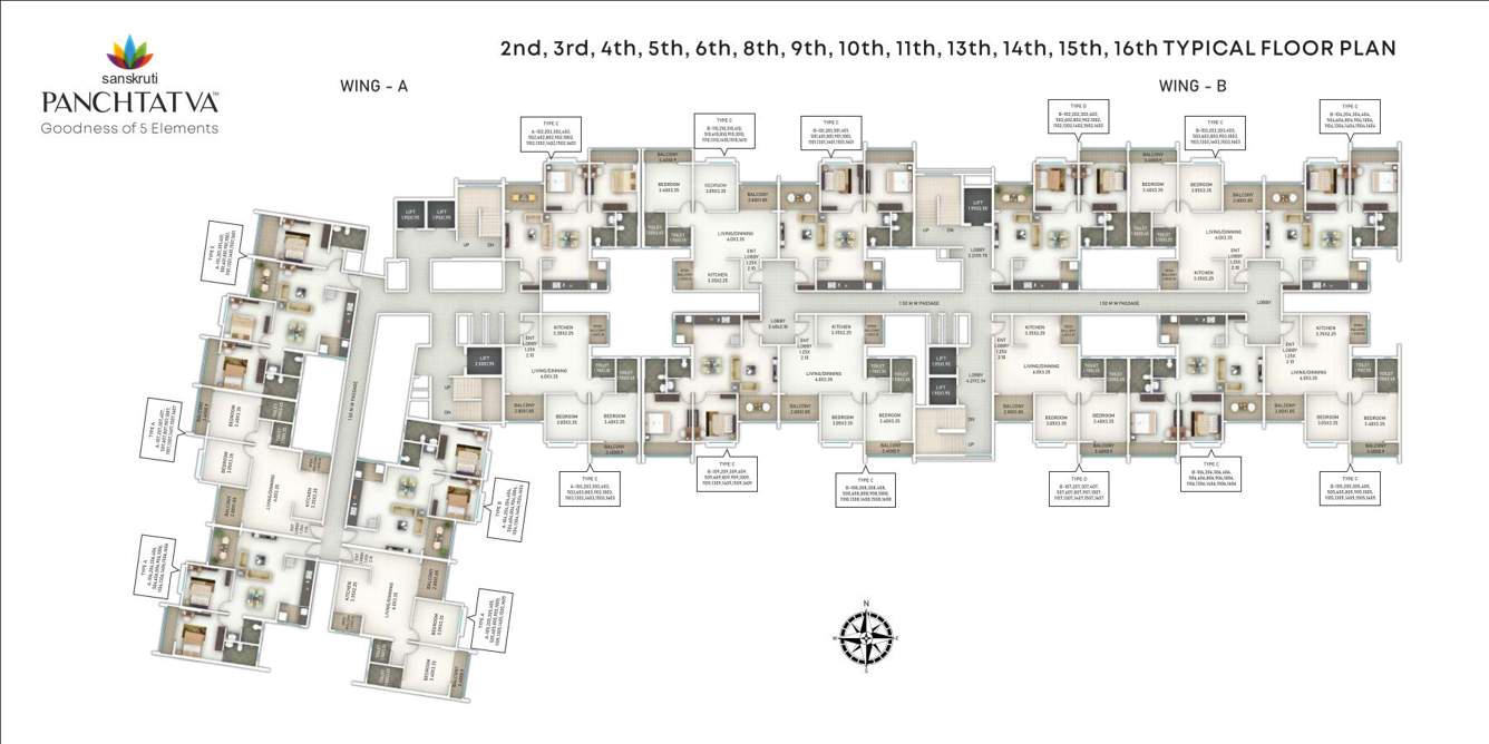  sanskruti panchtatva Wing A Cluster Plan From 2nd To 16th Floor