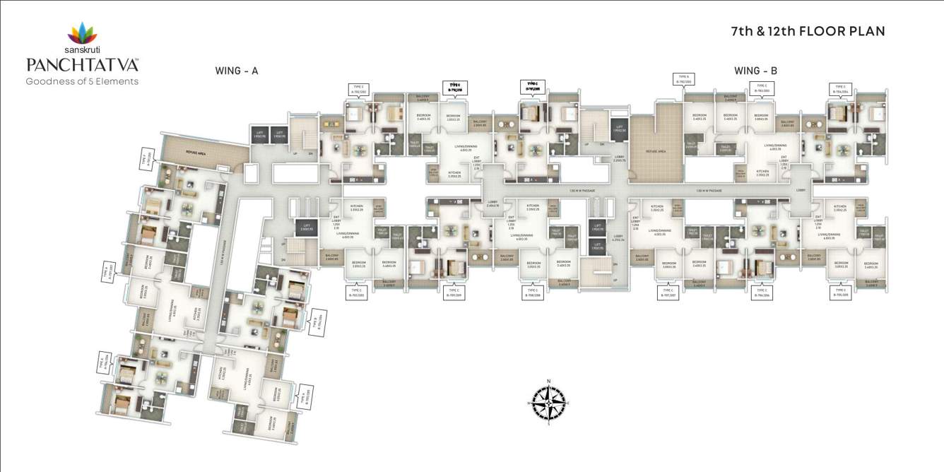  sanskruti panchtatva Wing A Cluster Plan From 7th And 12th Floor