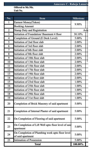 lunaris-1-callisto Construction Linked Payment (CLP) Payment Plan