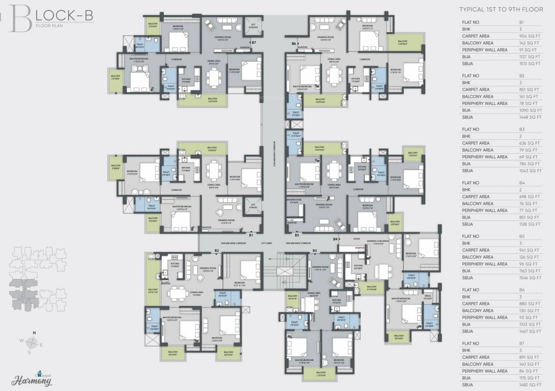 harmony Block B Cluster Plan from 1st to 9th Floor