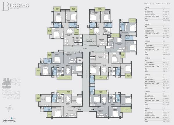 Block C Cluster Plan from 1st to 9th Floor harmony Block C Cluster Plan from 1st to 9th Floor