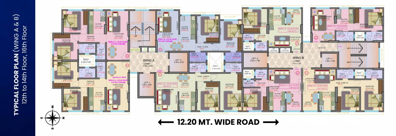  sky Wing A, B Cluster Plan from 12th to 14th Floor