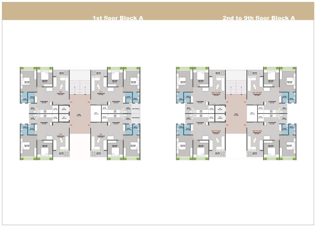  shubham lavish Block A Cluster Plan from 1st to 9th Floor