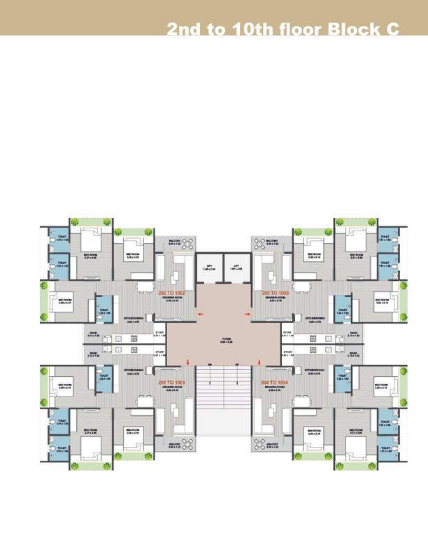  shubham lavish Block C Cluster Plan from 2nd to 10th Floor