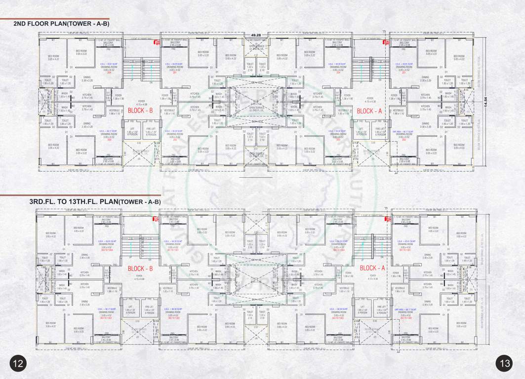  uptown Block A And B Cluster Plan from 2nd to 13th Floor