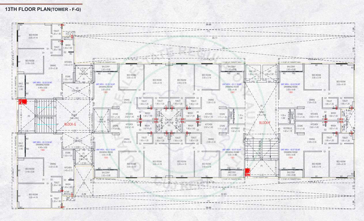  uptown Block F And G Cluster Plan for 13th Floor