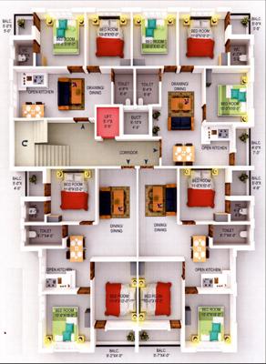  shree-jagannath-residency Shree Jagannath Residency Cluster Plan For Typical Floor 3D Plan
