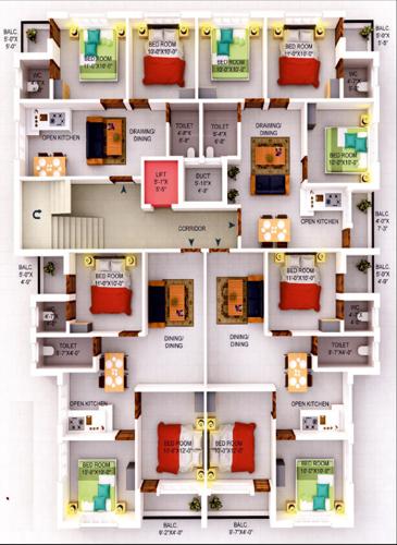  shree-jagannath-residency Shree Jagannath Residency Cluster Plan For Typical Floor 3D Plan
