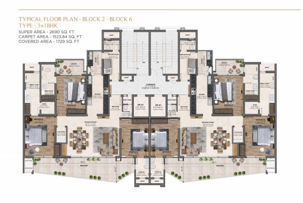  arvindam Block 2 To 6 Cluster Plan for Typical Floor