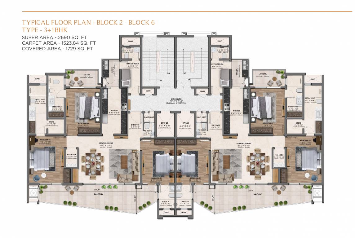 arvindam Block 2 To 6 Cluster Plan for Typical Floor