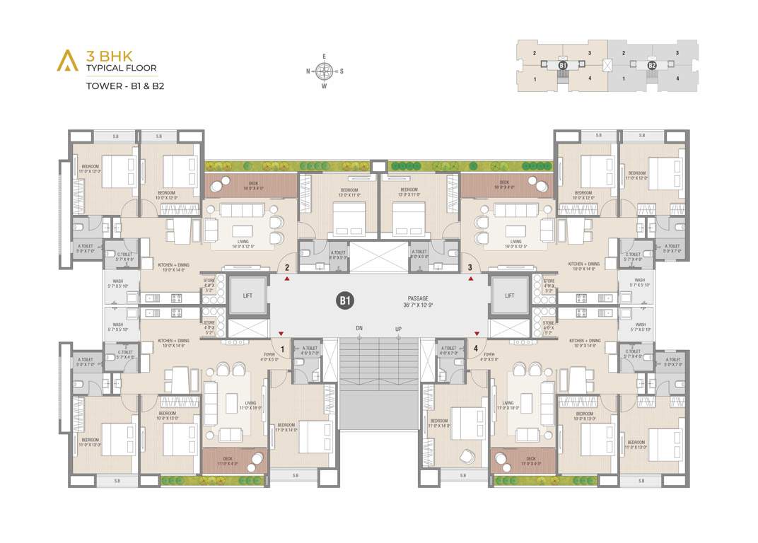  altura Block B1 And B2 Cluster Plan for Typical Floor