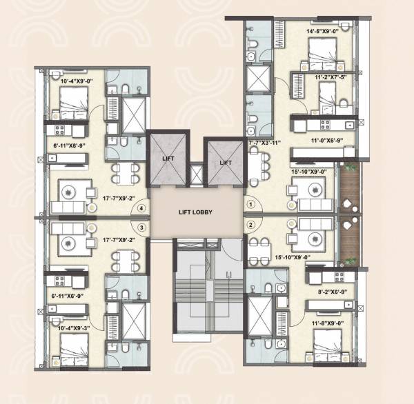  nexus B Wing Cluster Plan from 1st to 18th Floor